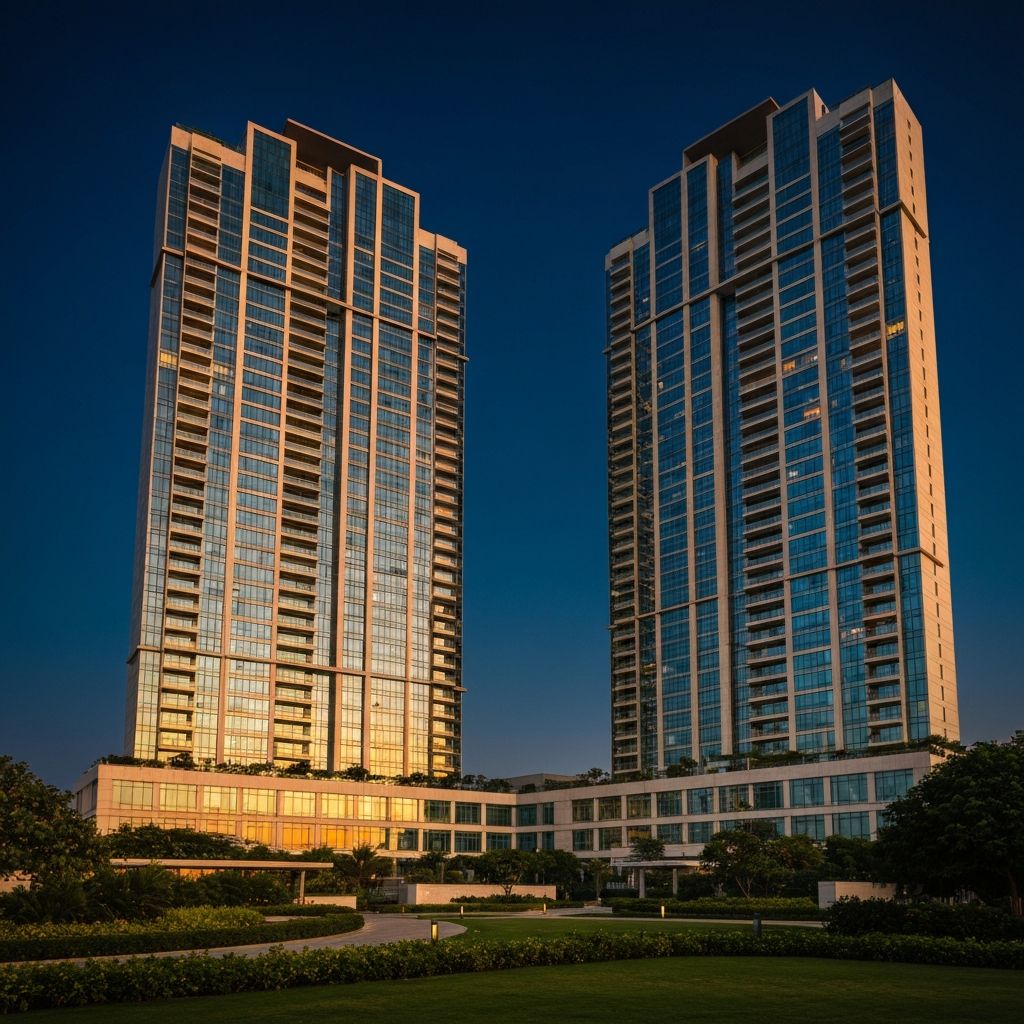 Luxury Gurugram skyline at golden hour